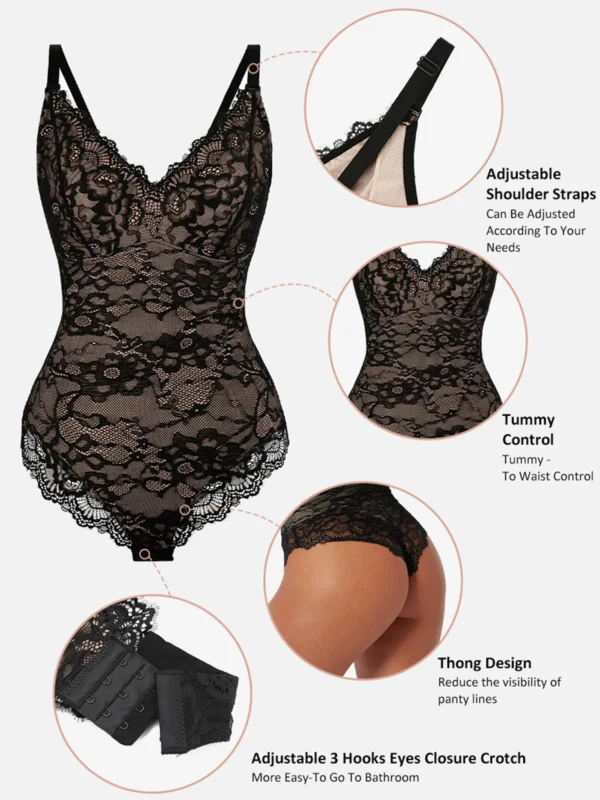 SensualFits™ Lace V-Neck Full Bodysuit - Image 5