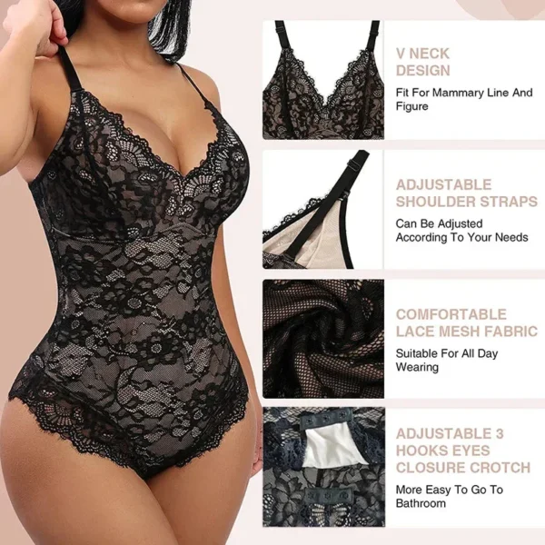 SensualFits™ Lace V-Neck Full Bodysuit - Image 2