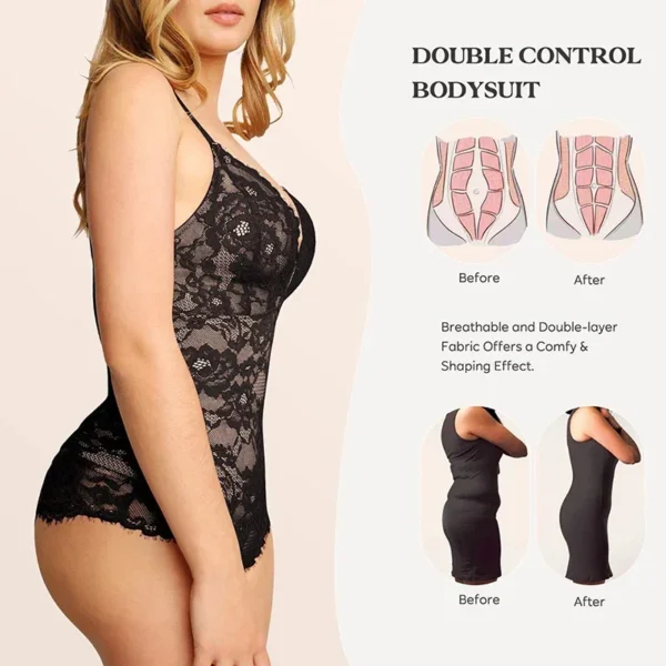 SensualFits™ Lace V-Neck Full Bodysuit - Image 3