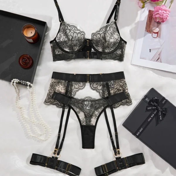 EmbroLuxe™ 4-Piece Sheer Lace Lingerie Set - Image 5